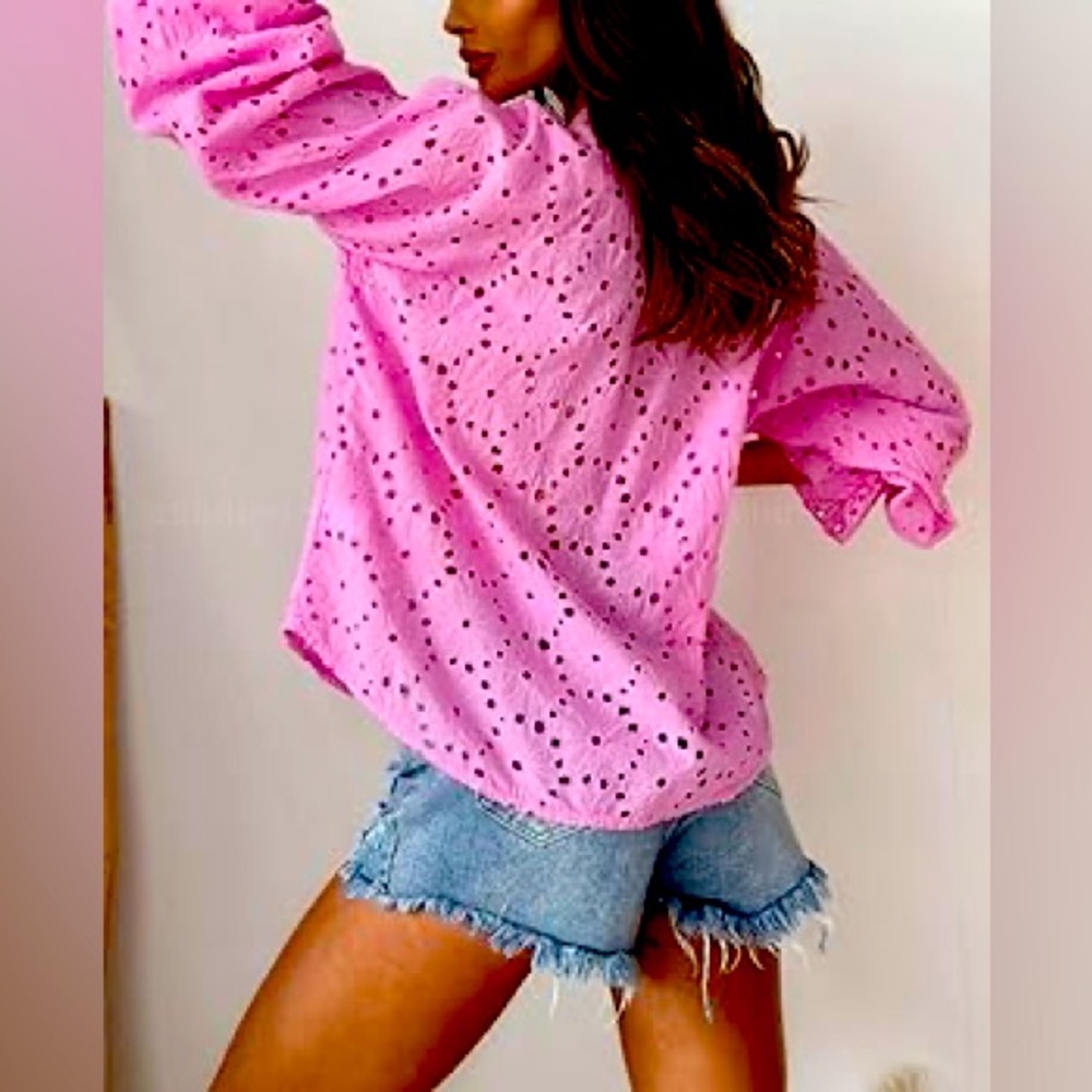 Andrew Marc New York Pink Eyelet Blouse